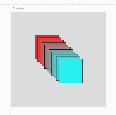 Overlapping rectangles which have colors ranging from red smoothly to a sky blue